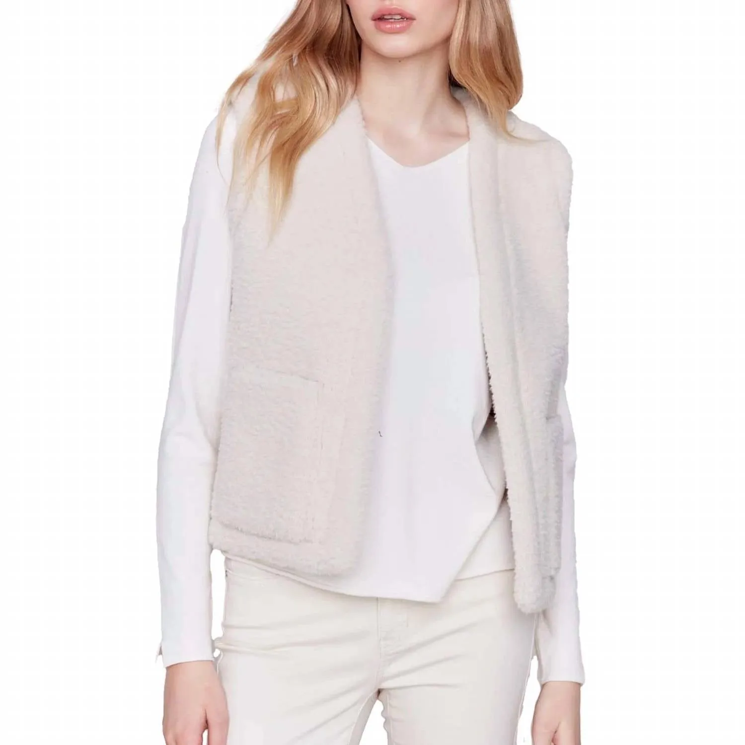 Reverisble Faux Fur & Suede Vest In Ercu