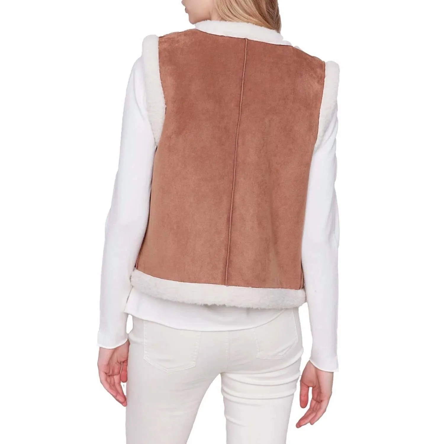 Reverisble Faux Fur & Suede Vest In Ercu