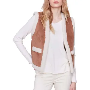 Reverisble Faux Fur & Suede Vest In Ercu