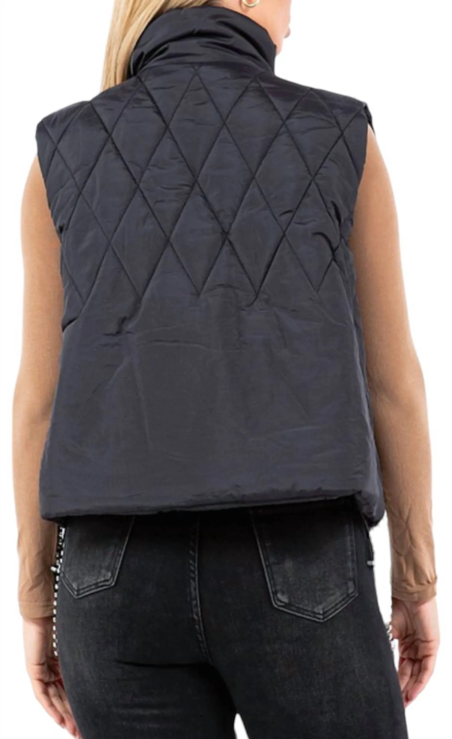 Rhinestone Chain Jacket Vest In Black