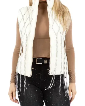 Rhinestone Chain Jacket Vest In Ivory