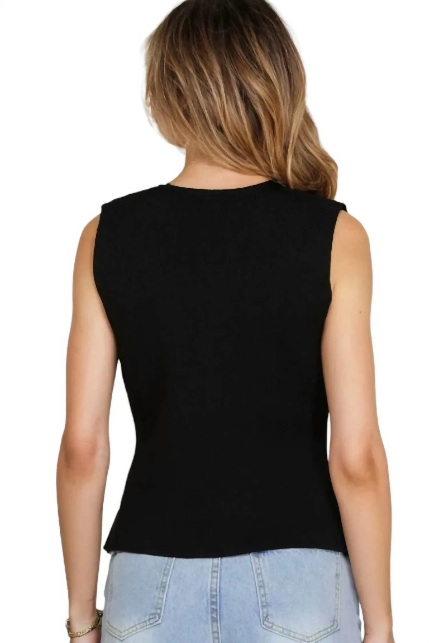 Rosie Large Gold Buttons Knit Vest In Black