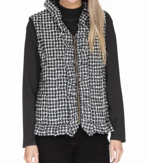 Ruffle Trim Houndstooth Vest In Black/white