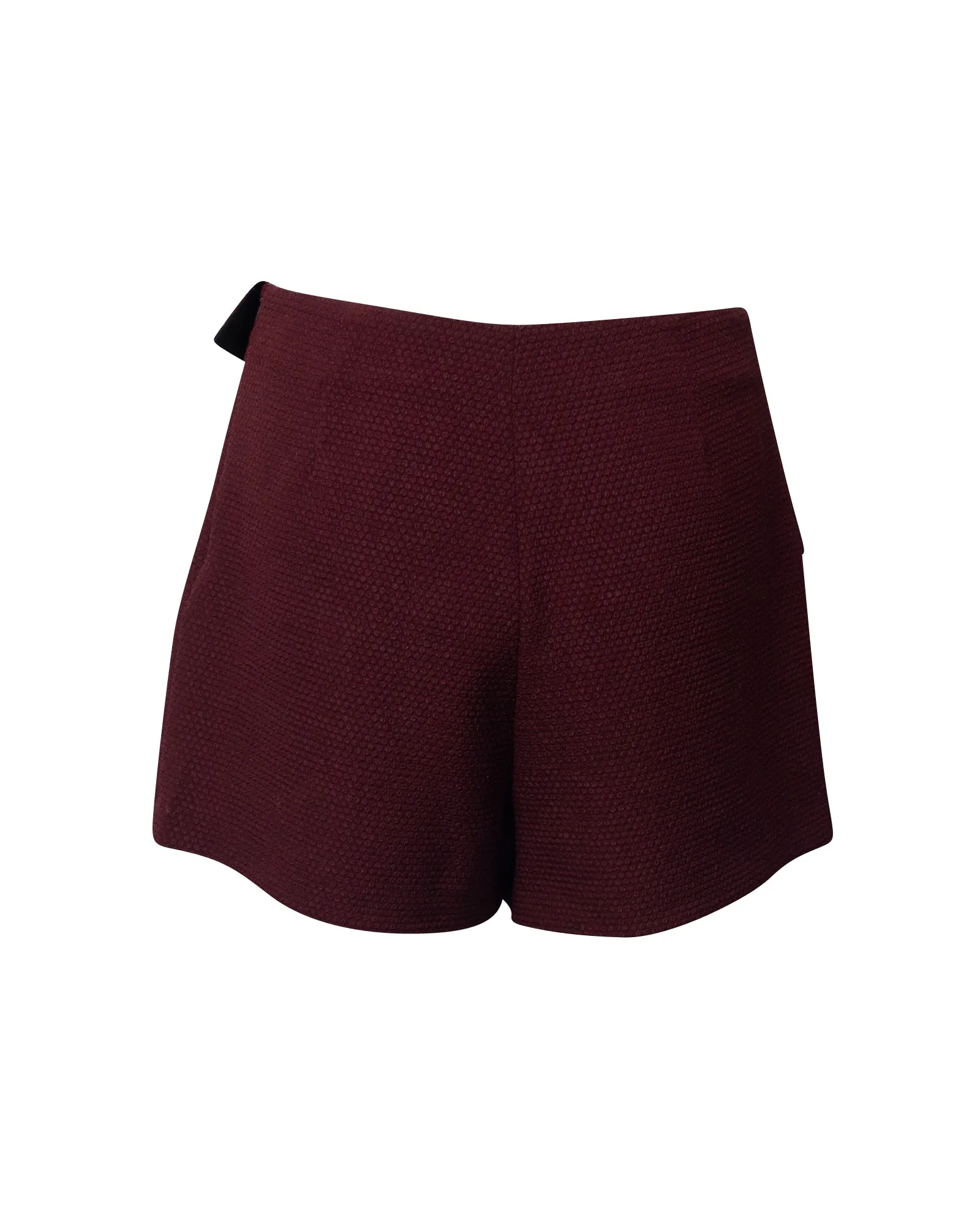 Sandro Paris Ruffled Textured Shorts in Burgundy Polyester