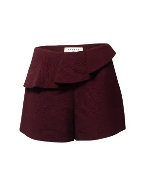 Sandro Paris Ruffled Textured Shorts in Burgundy Polyester