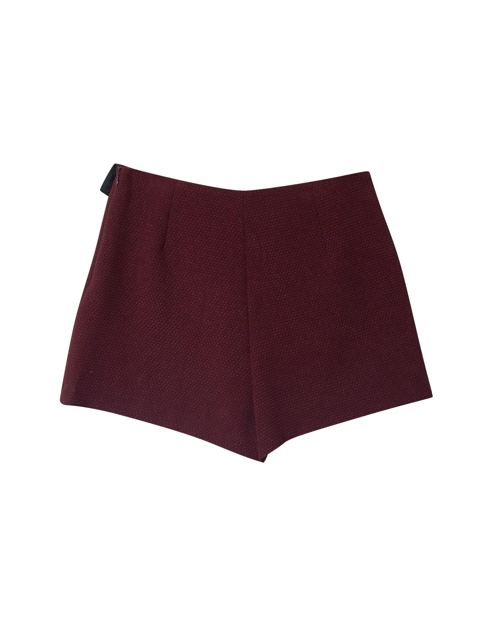 Sandro Paris Ruffled Textured Shorts in Burgundy Polyester
