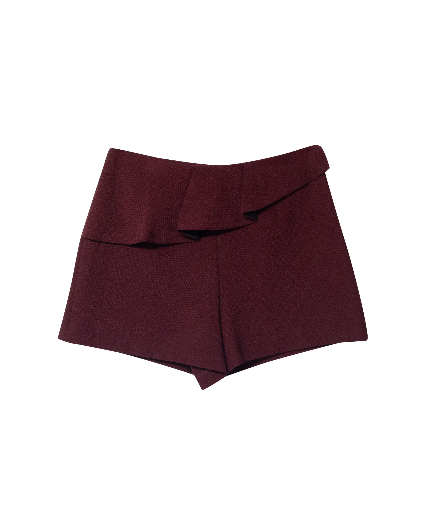 Sandro Paris Ruffled Textured Shorts in Burgundy Polyester