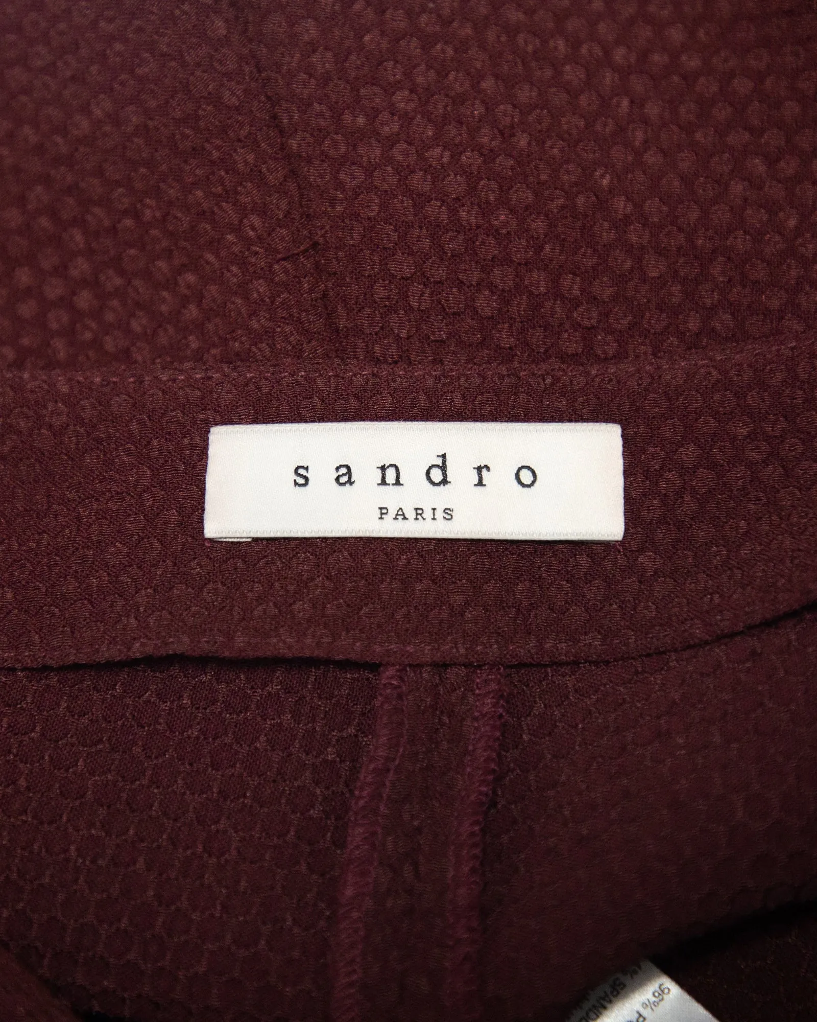 Sandro Paris Ruffled Textured Shorts in Burgundy Polyester