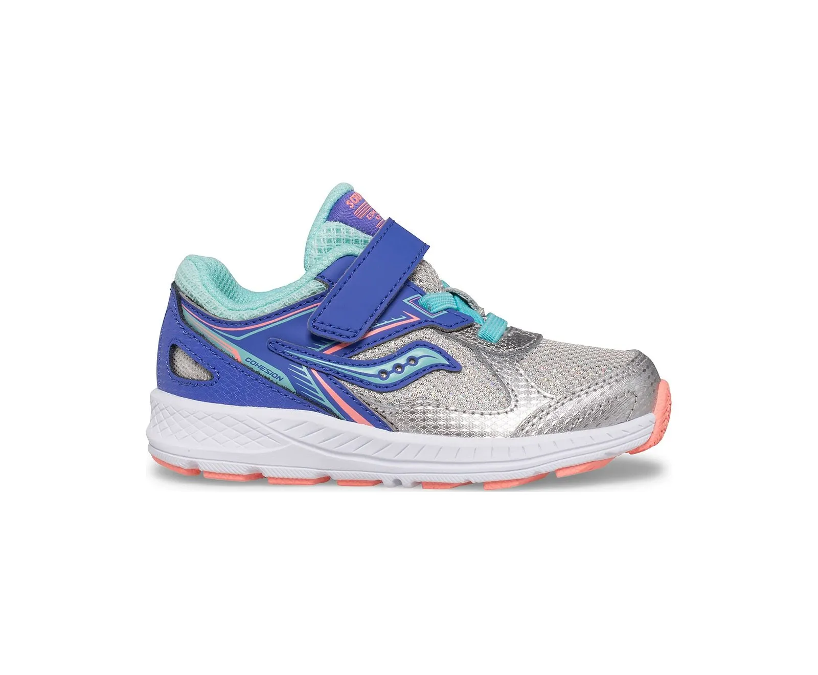Saucony Shoes Cohesion 14 A/C Jr. Sneaker Silver/Periwinkle/Turquoise (4c-10c)