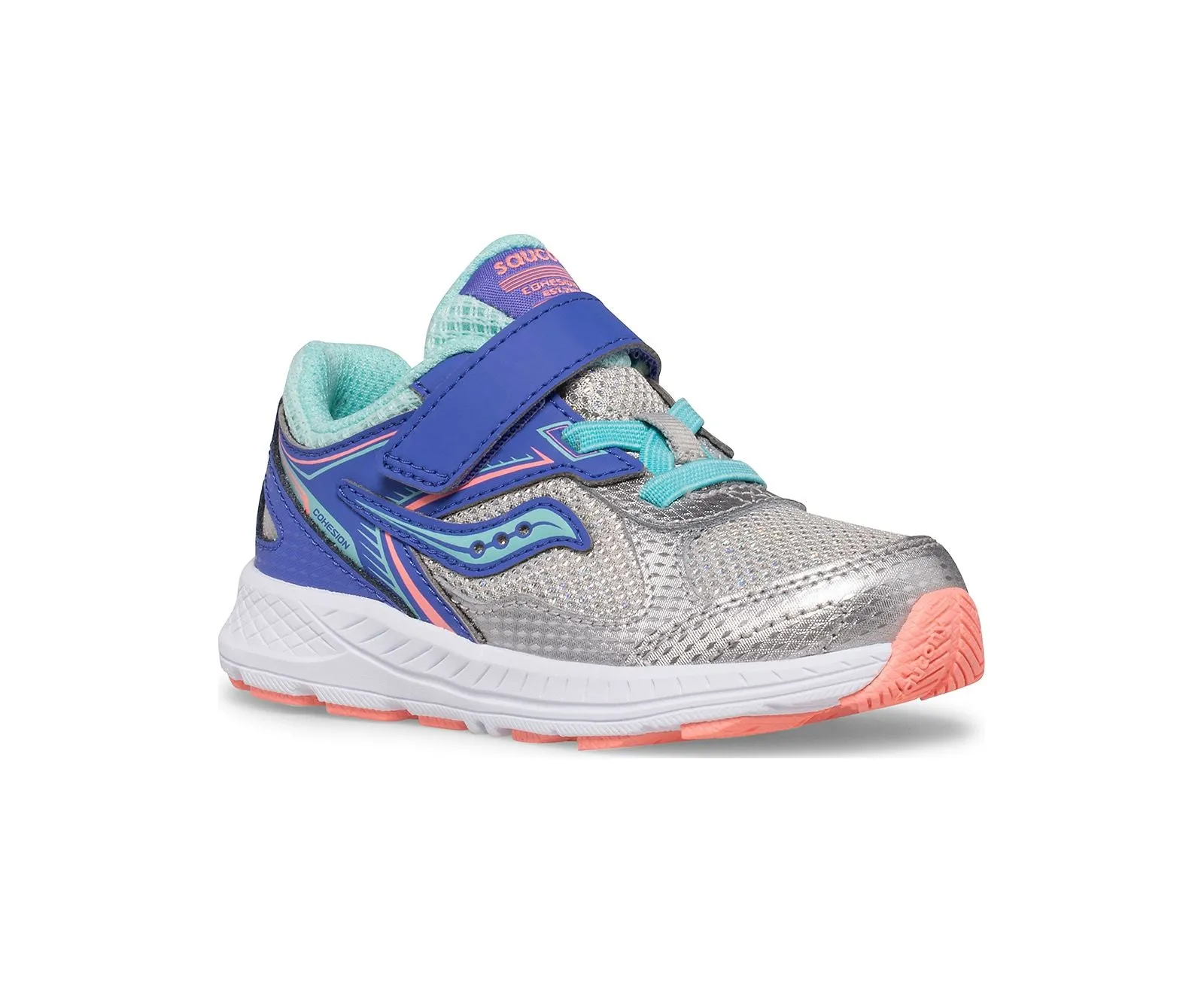 Saucony Shoes Cohesion 14 A/C Jr. Sneaker Silver/Periwinkle/Turquoise (4c-10c)