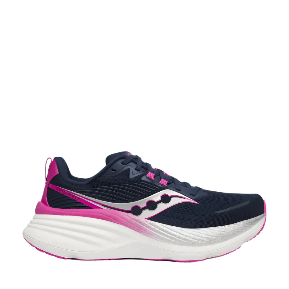 Saucony Women's Hurricane 24 Running Shoes in Navy/Fuchsia SS25 Shoes_Saucony