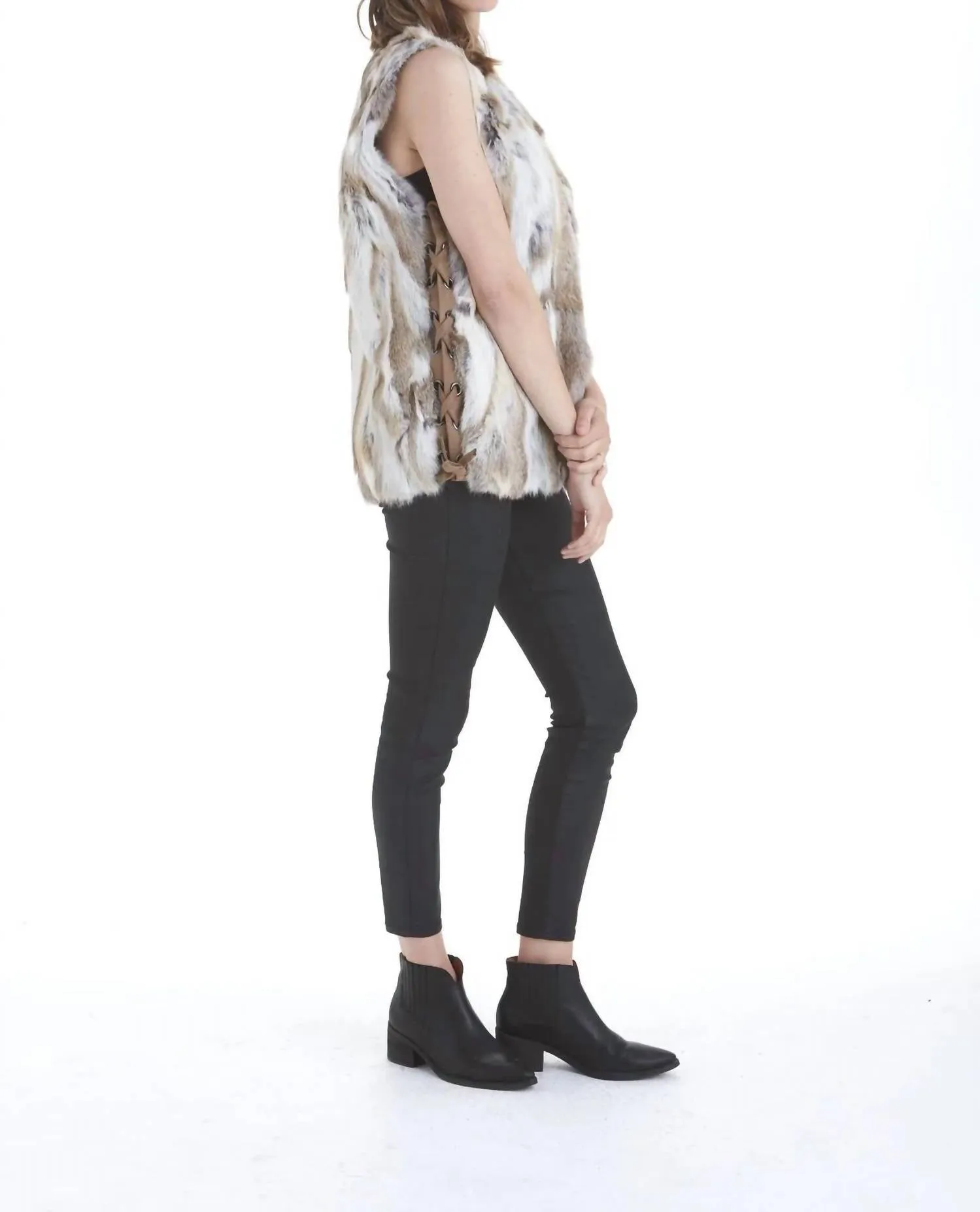 Savannah Genuine Real Rabbit Fur Vest In Natural Brown