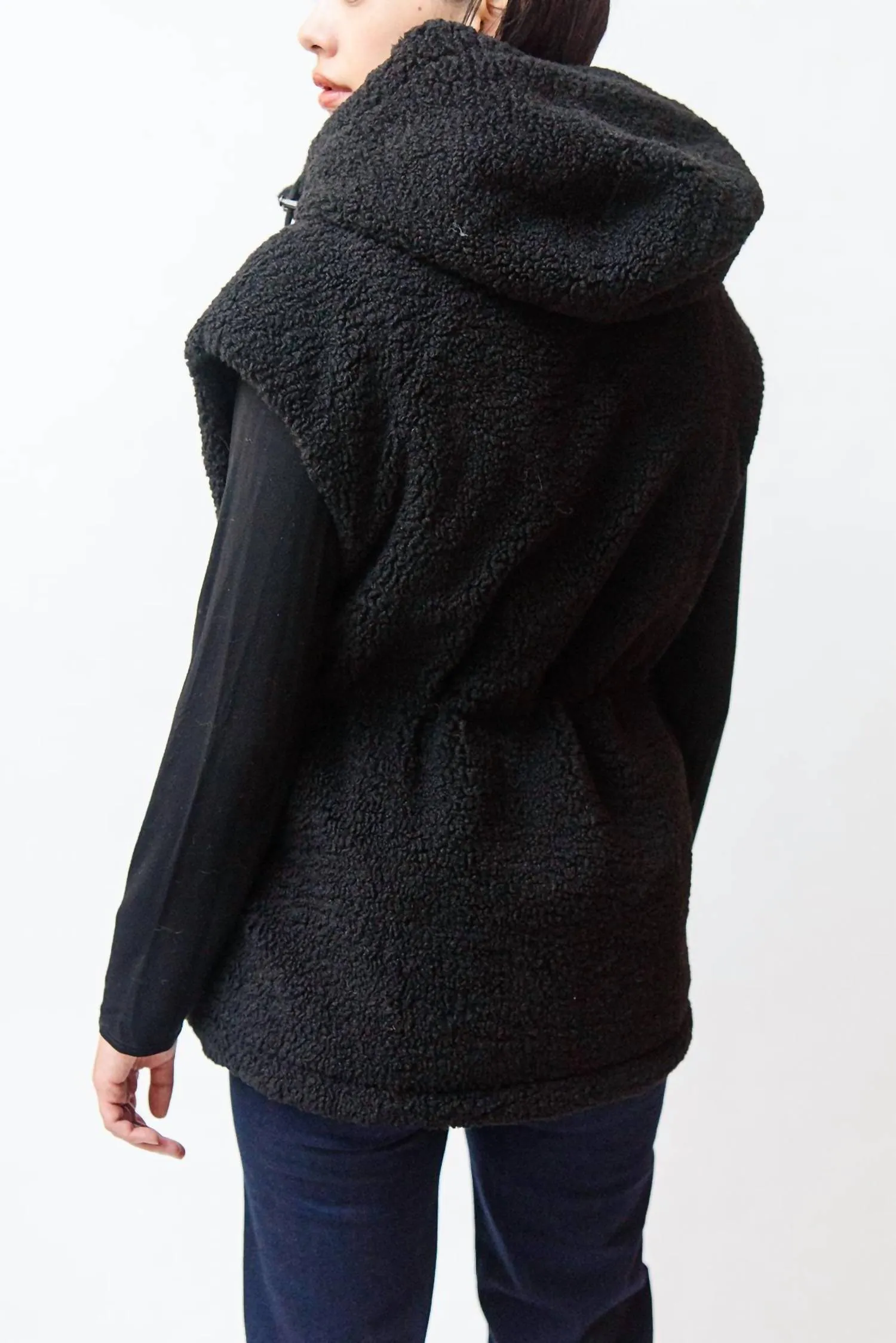 Shearling Reversible Hooded Vest In Black