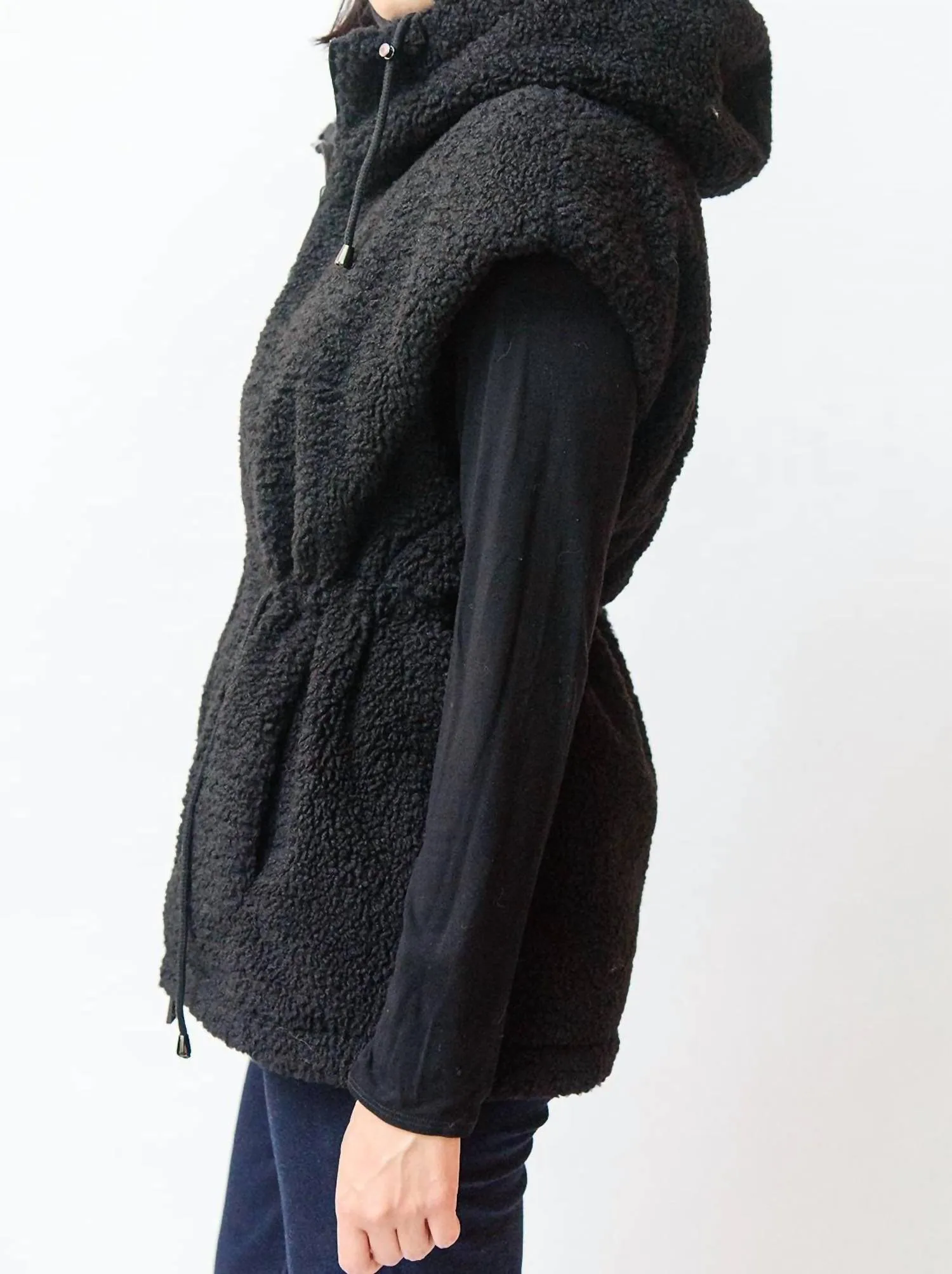 Shearling Reversible Hooded Vest In Black