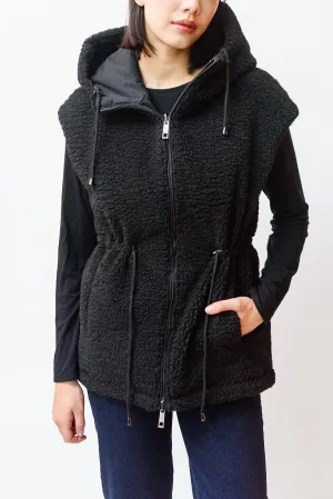 Shearling Reversible Hooded Vest In Black