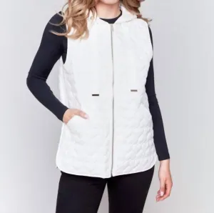 Short Hoodie Quilted Vest In Ecru White