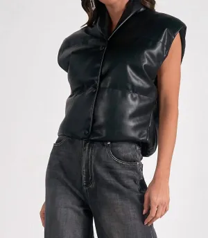 Skye Faux Leather Vest In Black