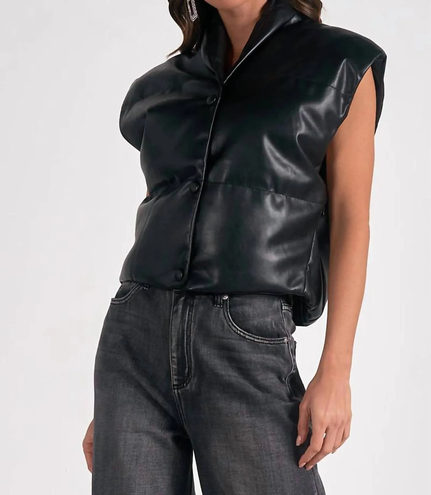 Skye Faux Leather Vest In Black