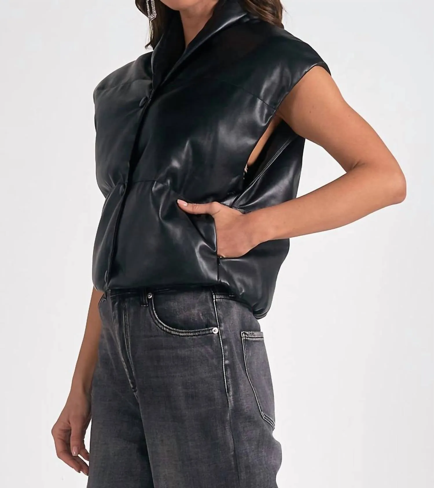Skye Faux Leather Vest In Black