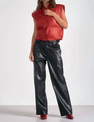 Skye Faux Leather Vest In Red