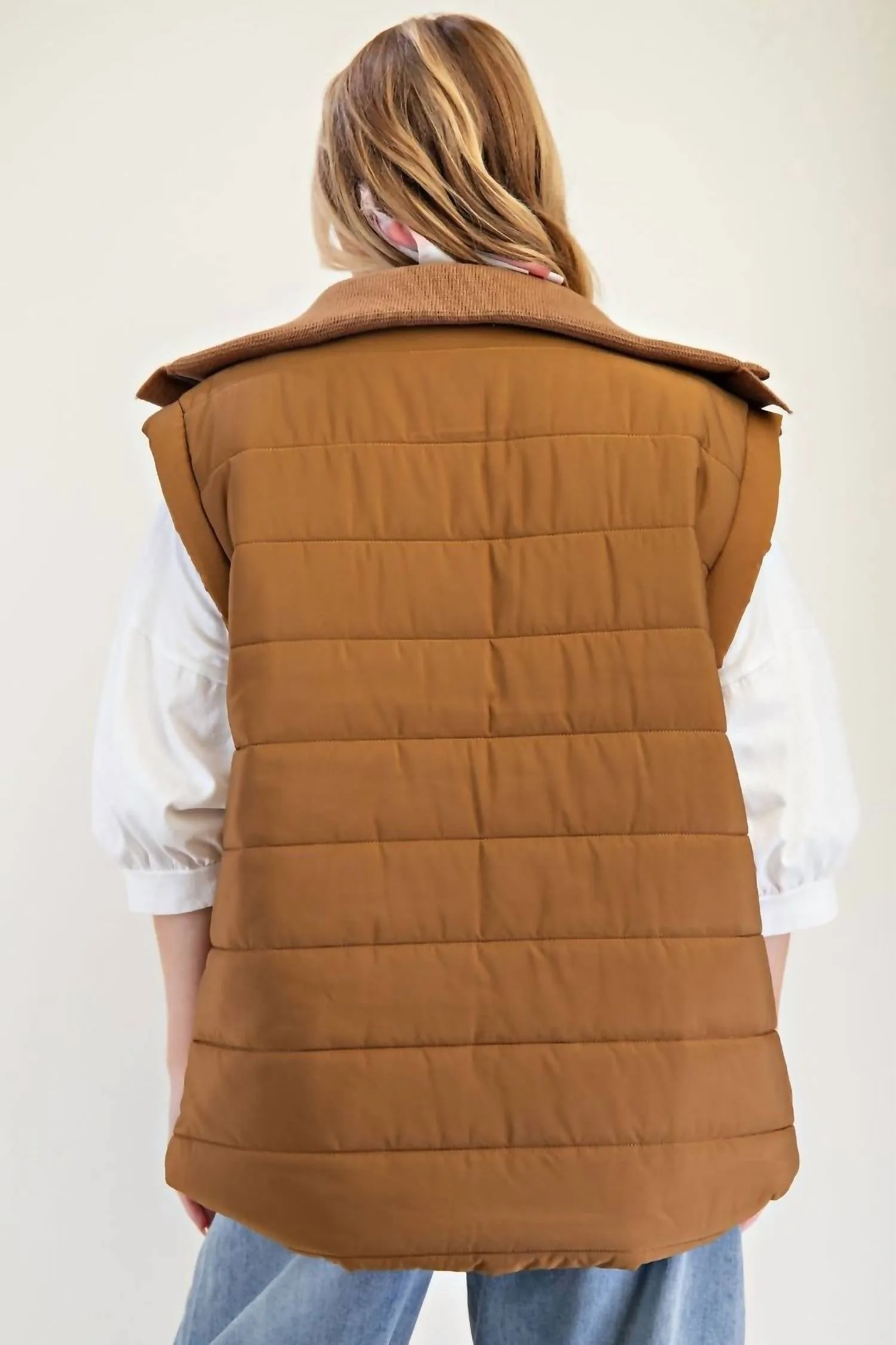 Sleeveless Padded Vest In Brown