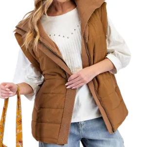 Sleeveless Padded Vest In Brown