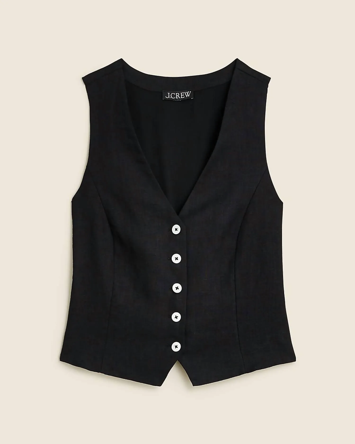 Slim Fit Linen Vest In Black