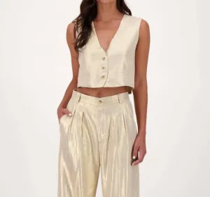Solid Button Front Vest In Gold