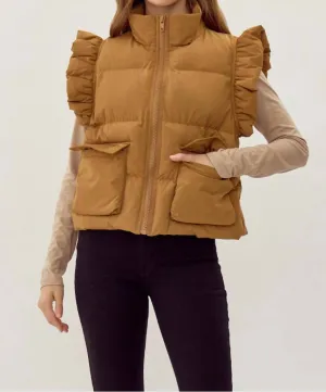 Solid Puffer Vest In Toffee