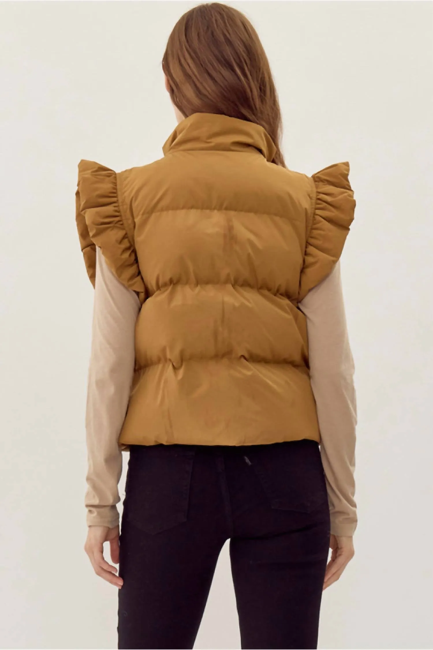Solid Puffer Vest In Toffee