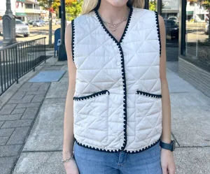 Stitched Black Vest In Sand
