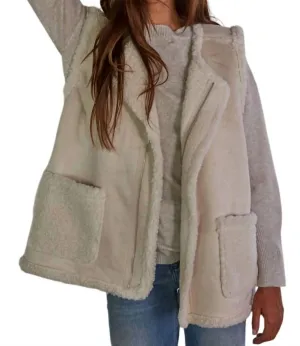 Suede Sherpa Zip-Up Vest In Natural