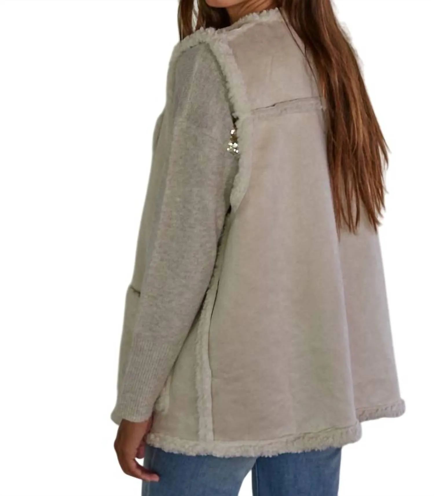 Suede Sherpa Zip-Up Vest In Natural