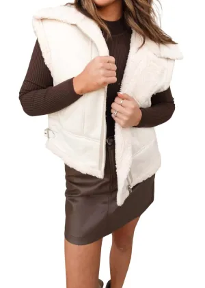 Suede/sherpa Vest In Cream