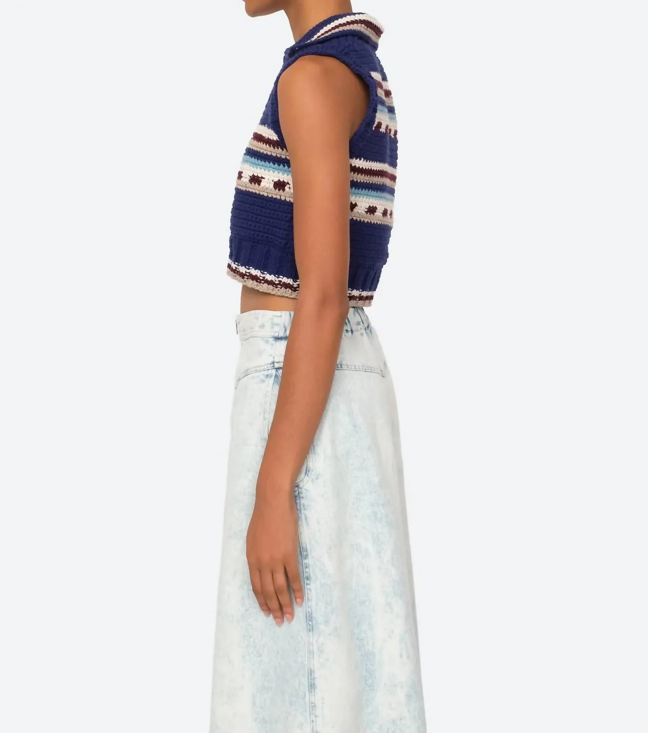 Sutton Crochet Vest In Blue