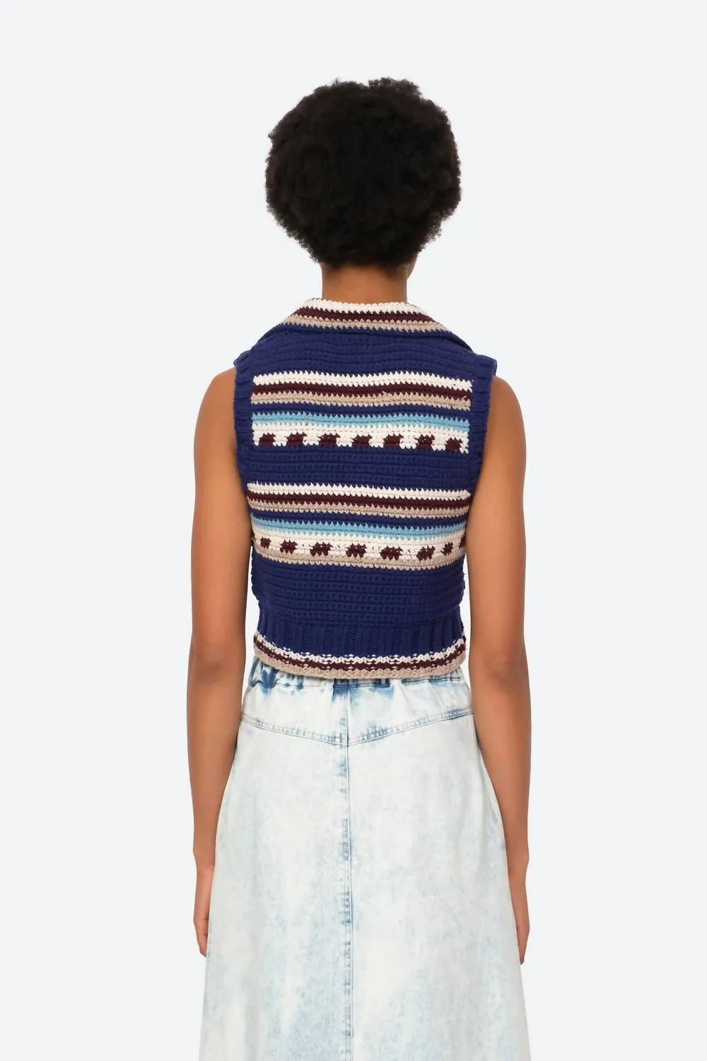 Sutton Crochet Vest In Blue