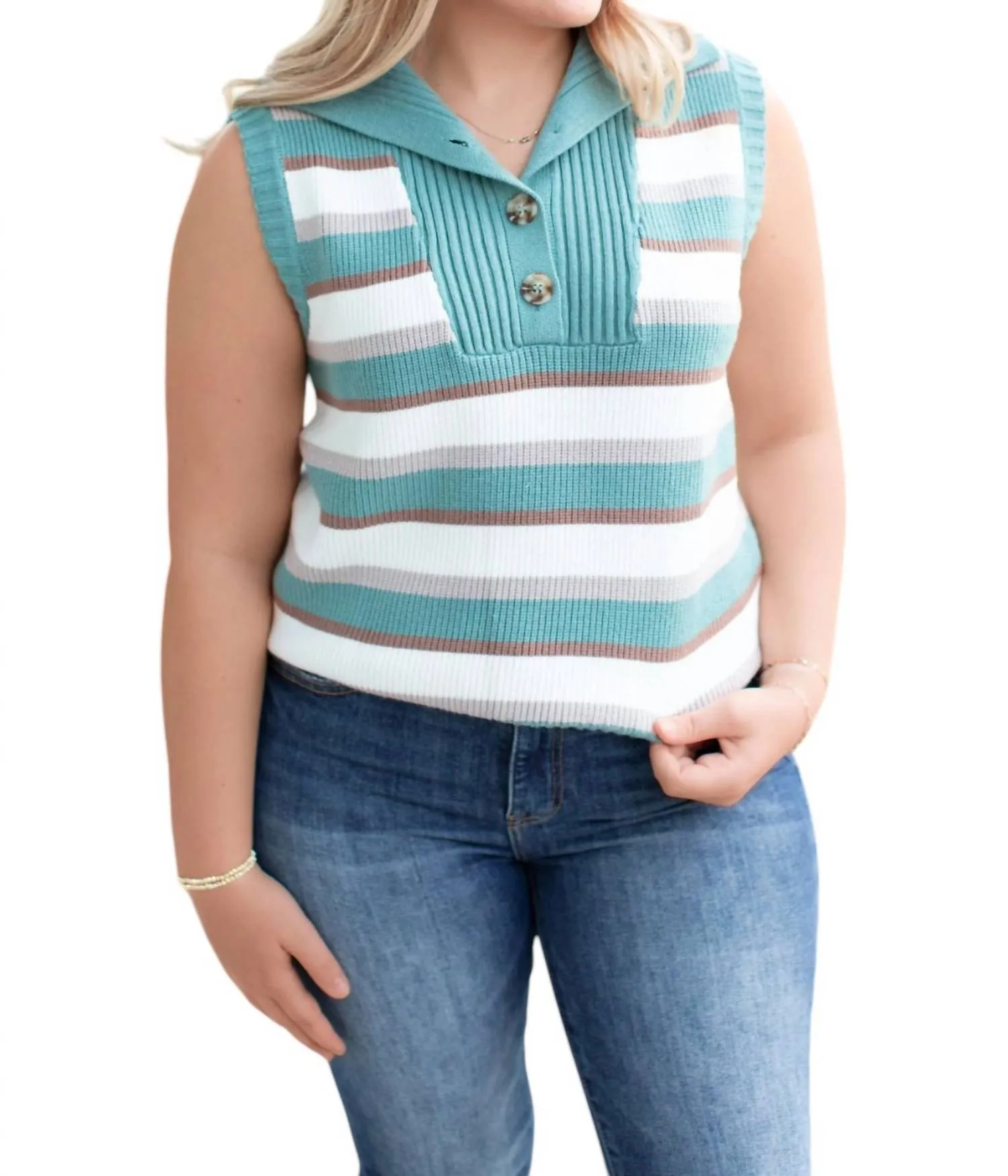 Sweater Vest With Collar In Multi-Colored Striped