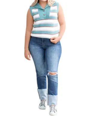 Sweater Vest With Collar In Multi-Colored Striped