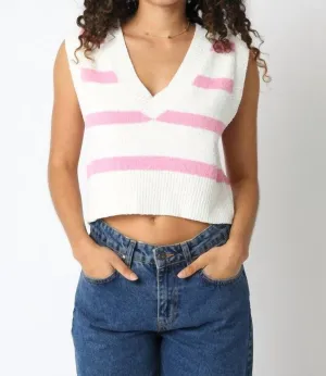 Taiga Striped Sweater Vest In White/pink