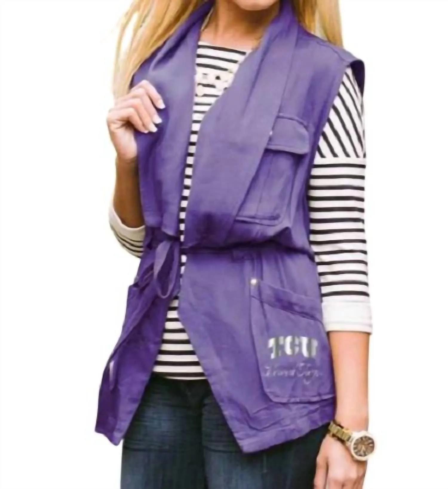 Tcu Logo Drawstring Vest In Purple