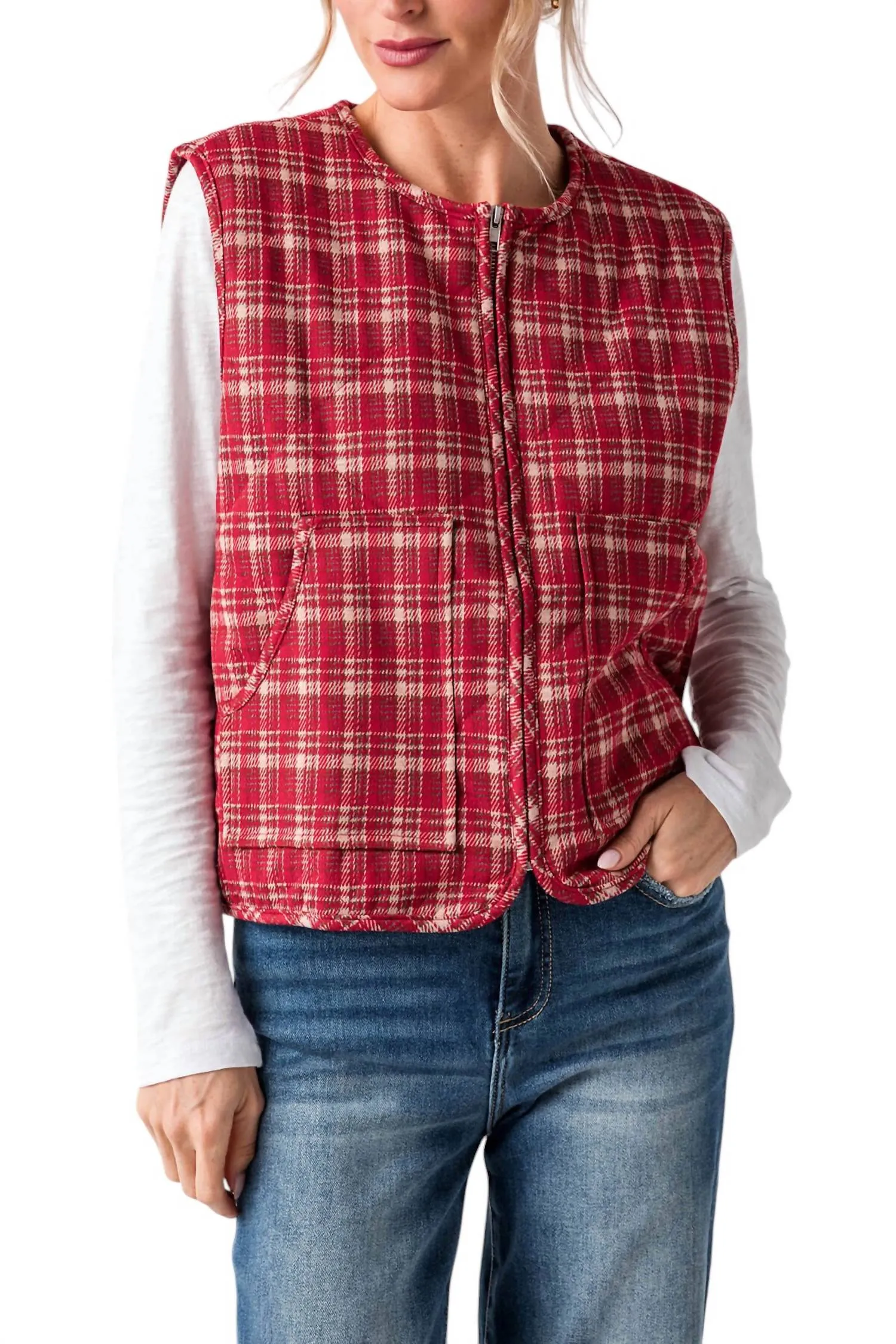 That's So True Plaid Vest In Red