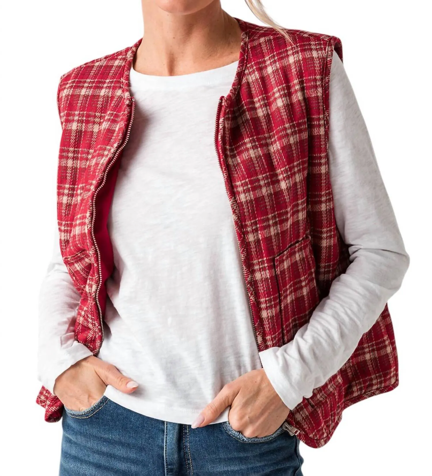 That's So True Plaid Vest In Red