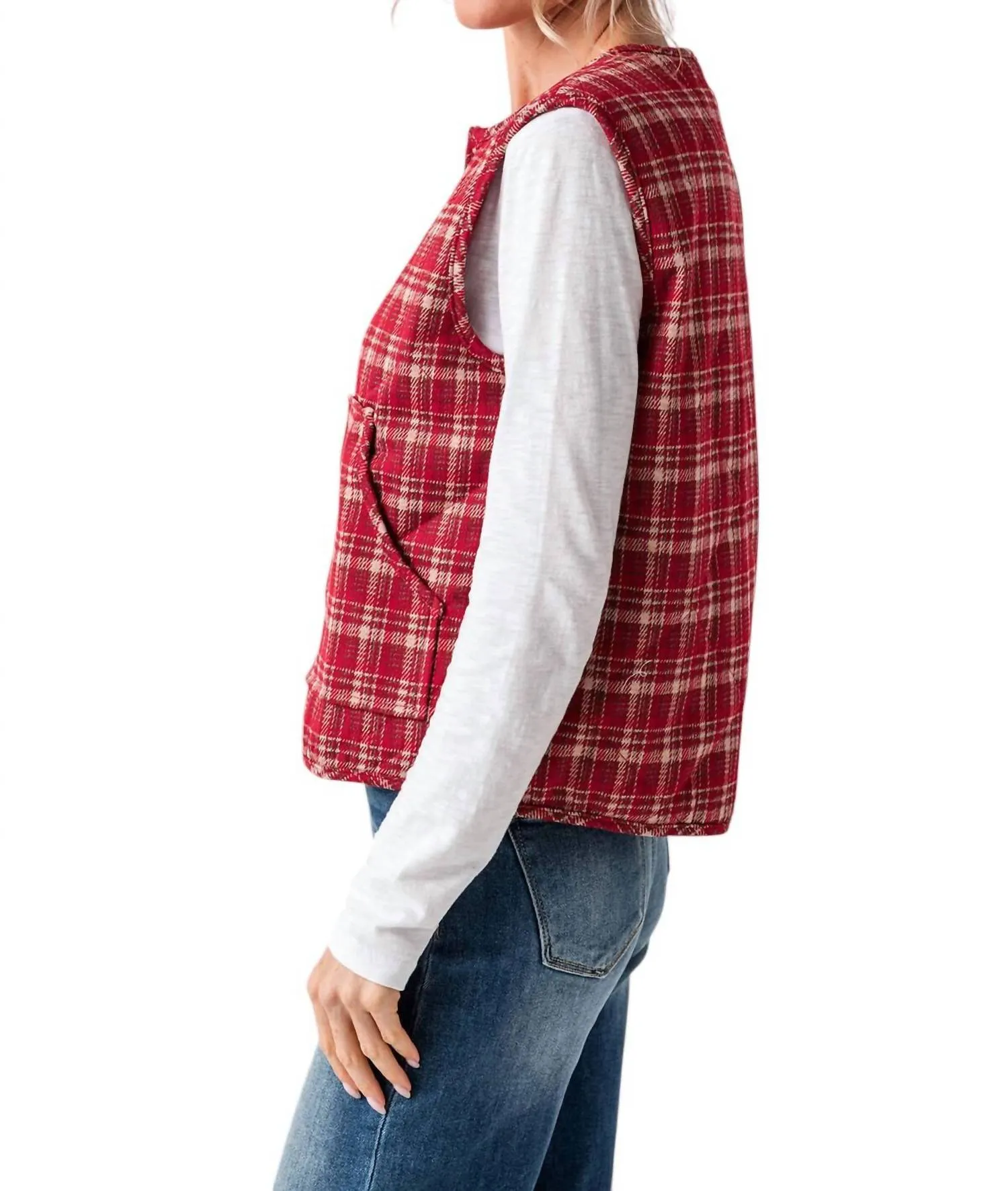 That's So True Plaid Vest In Red