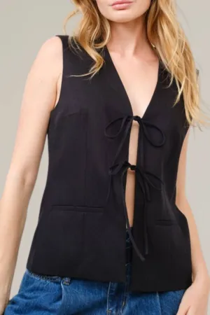 Tie Front Tailored Vest In Black
