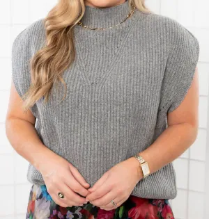 Turtleneck Ribbed Sweater Vest In Gray