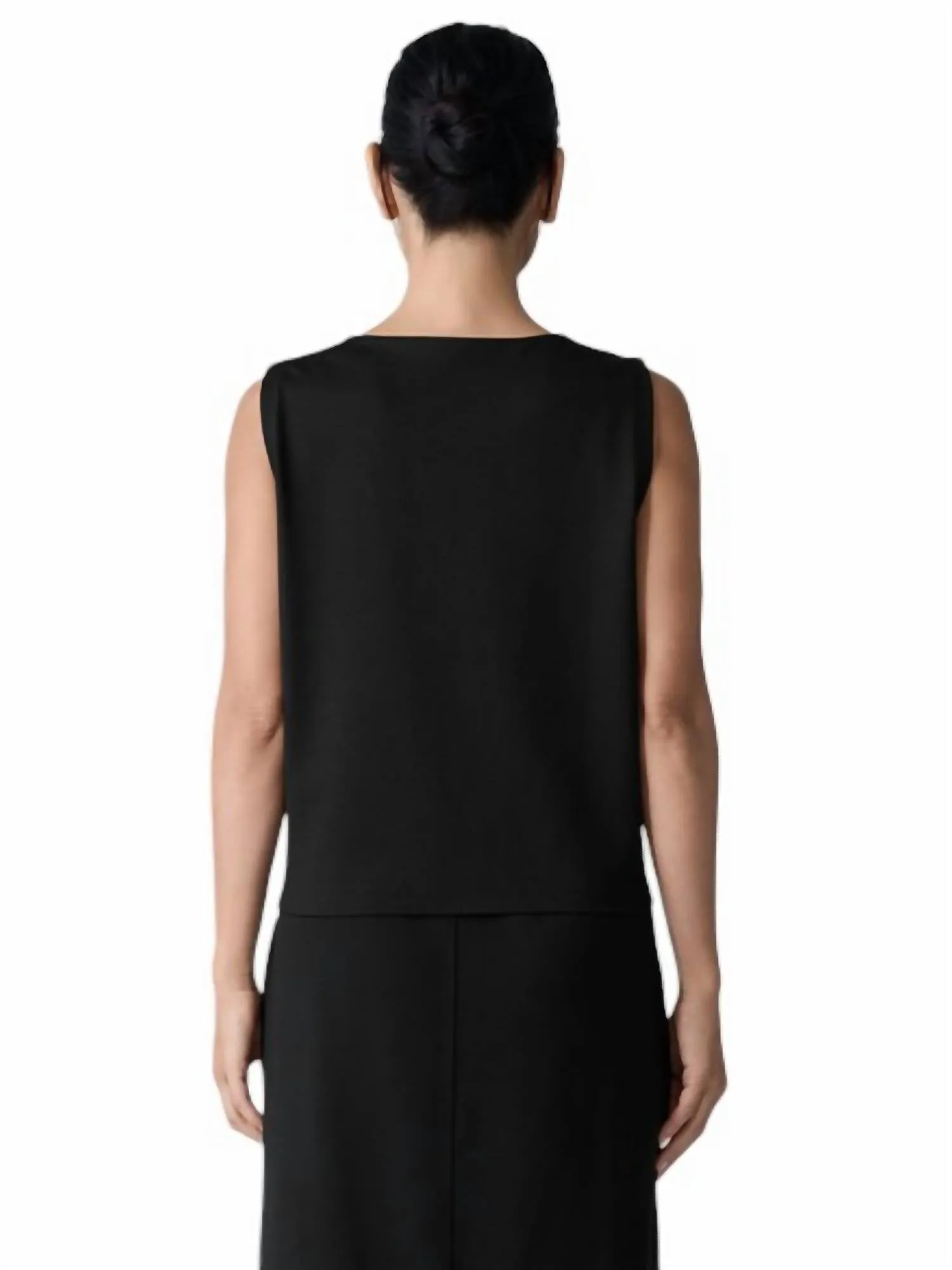 V-Neck Button Front Vest With Pockets In Black