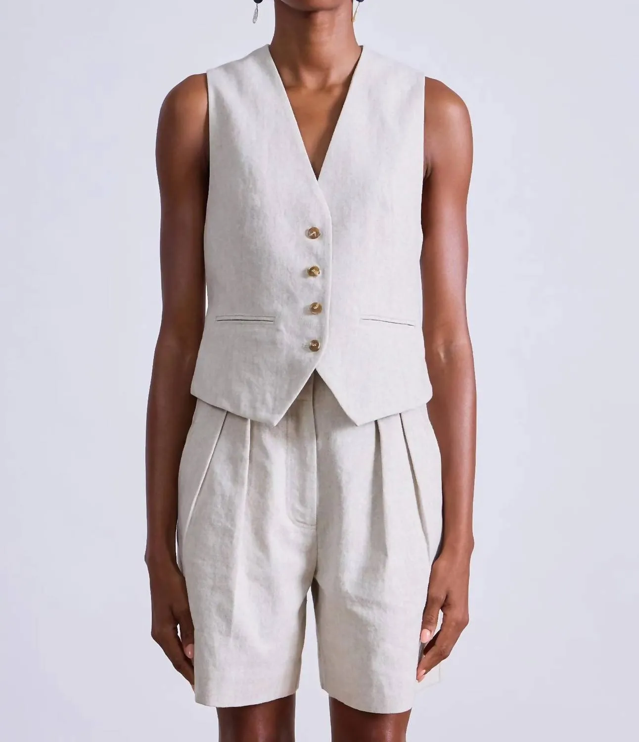 V-Neckline Cecilia Vest In Flax