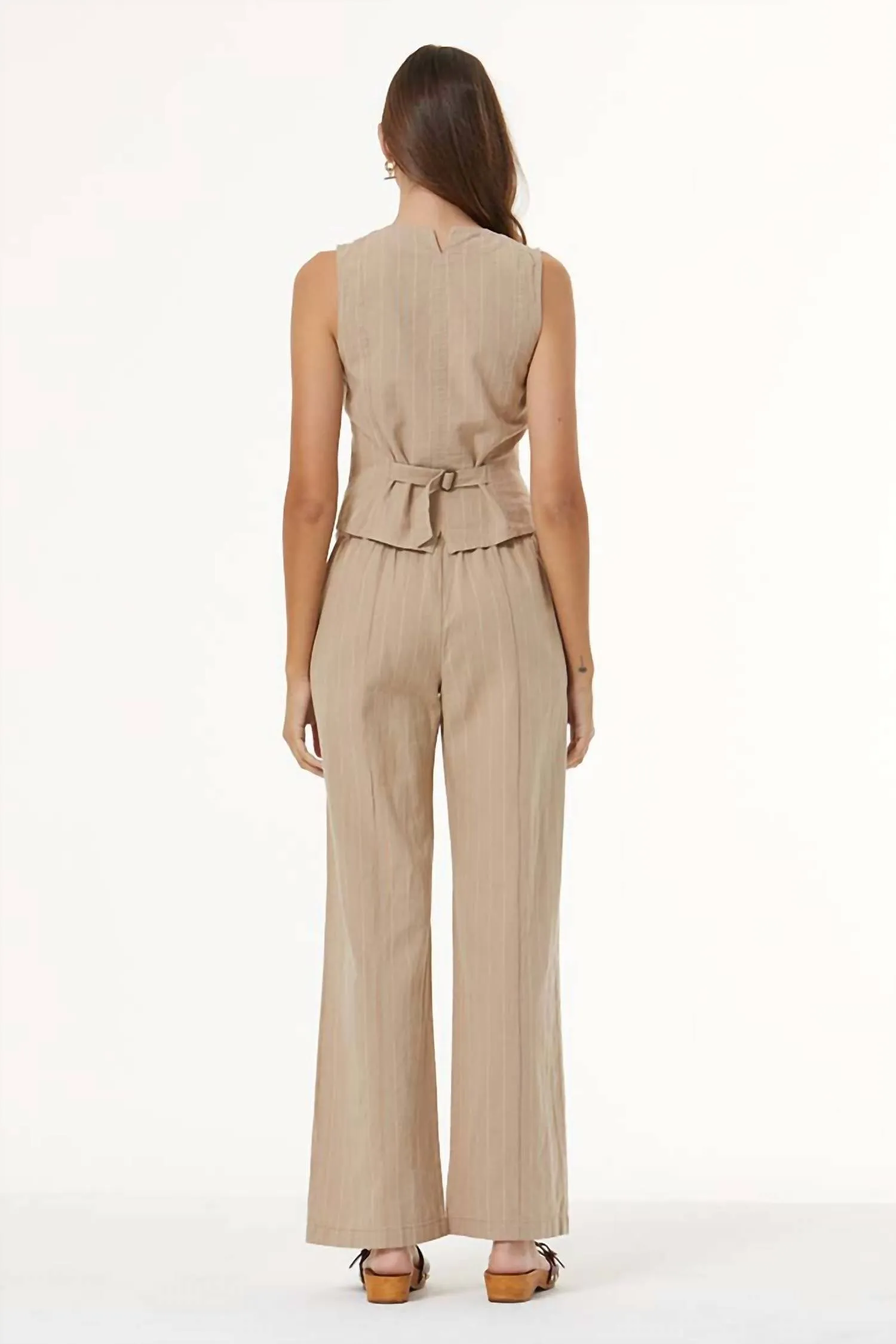 Veda Pinstrie Vest In Tan Pinstripe