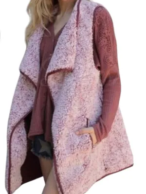 Vegan Faux Fur Sherpa Vest In Wine