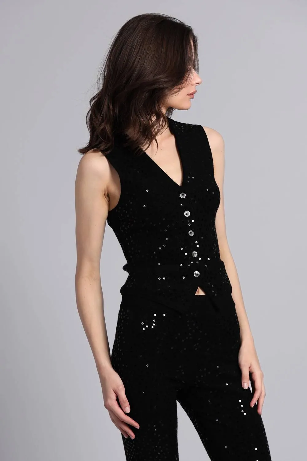 Viscose Sequin Vest In Black